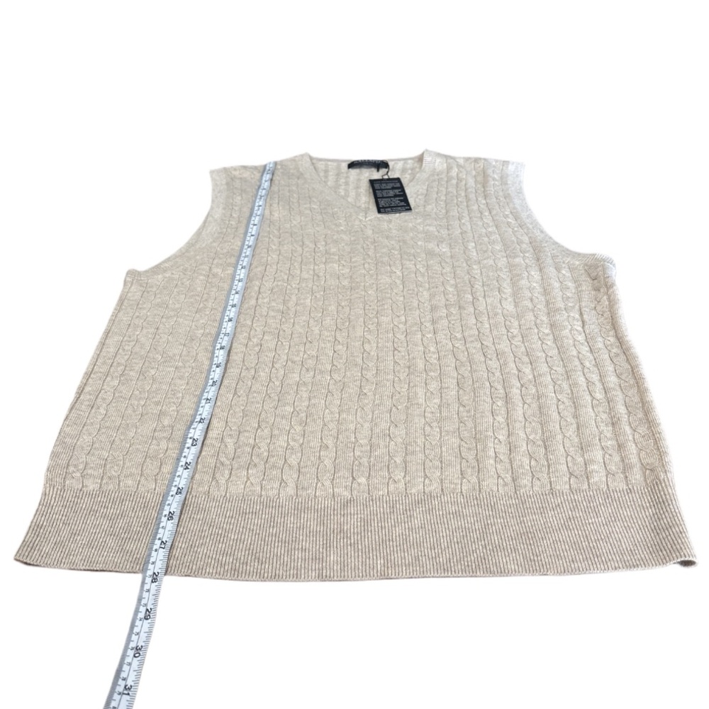 Men’s Wool Cable Knit V-neck Sleeveless Vest Beige size Large - Picture 3 of 7
